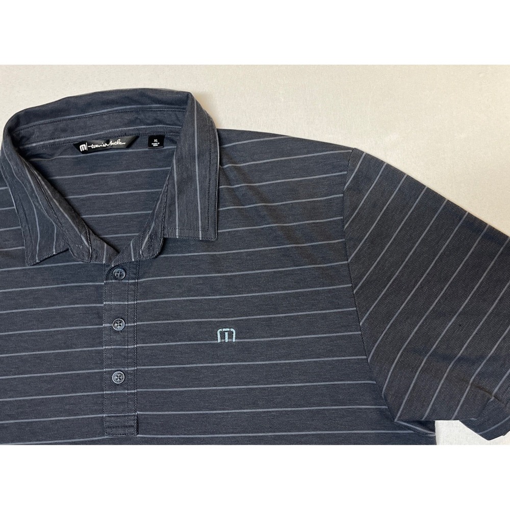 Travis Mathew Polo Men's XL Navy Stripe Cotton Blend Short Sleeve